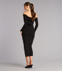 Sweep Me Away Ribbed Off Shoulder Midi Dress