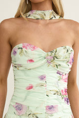 Novarra Twist Bust Strapless Maxi Dress Floral Mint