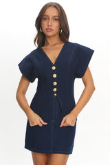 Over It Short Sleeve Button Top Denim