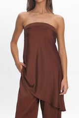 Danita Asymmetric Hem Strapless Top Chocolate
