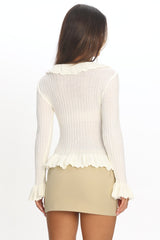Jaimy Ruffle Trim Knit Cardigan Cream