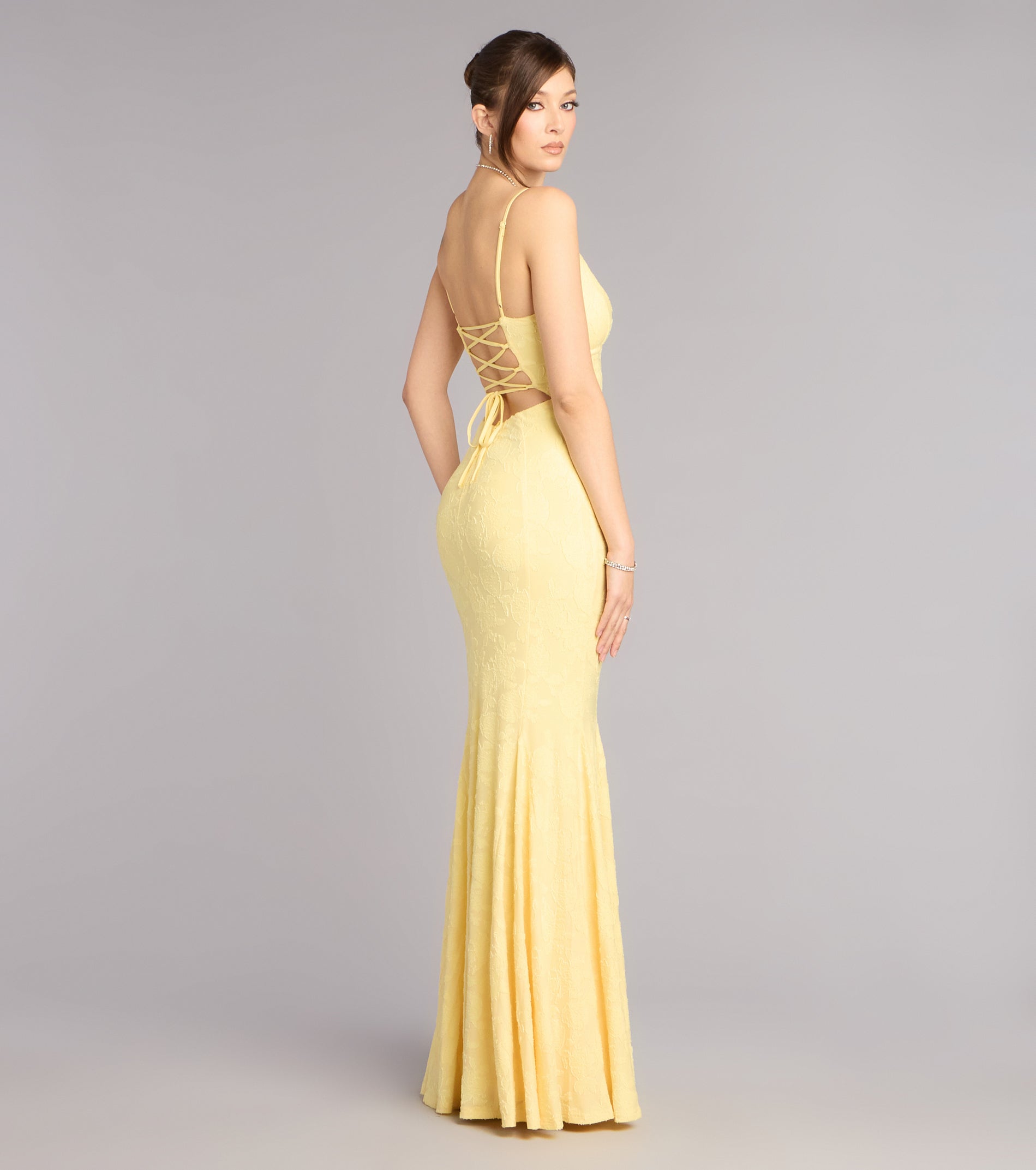 Payton Floral Jacquard Lace-Up Mermaid Dress
