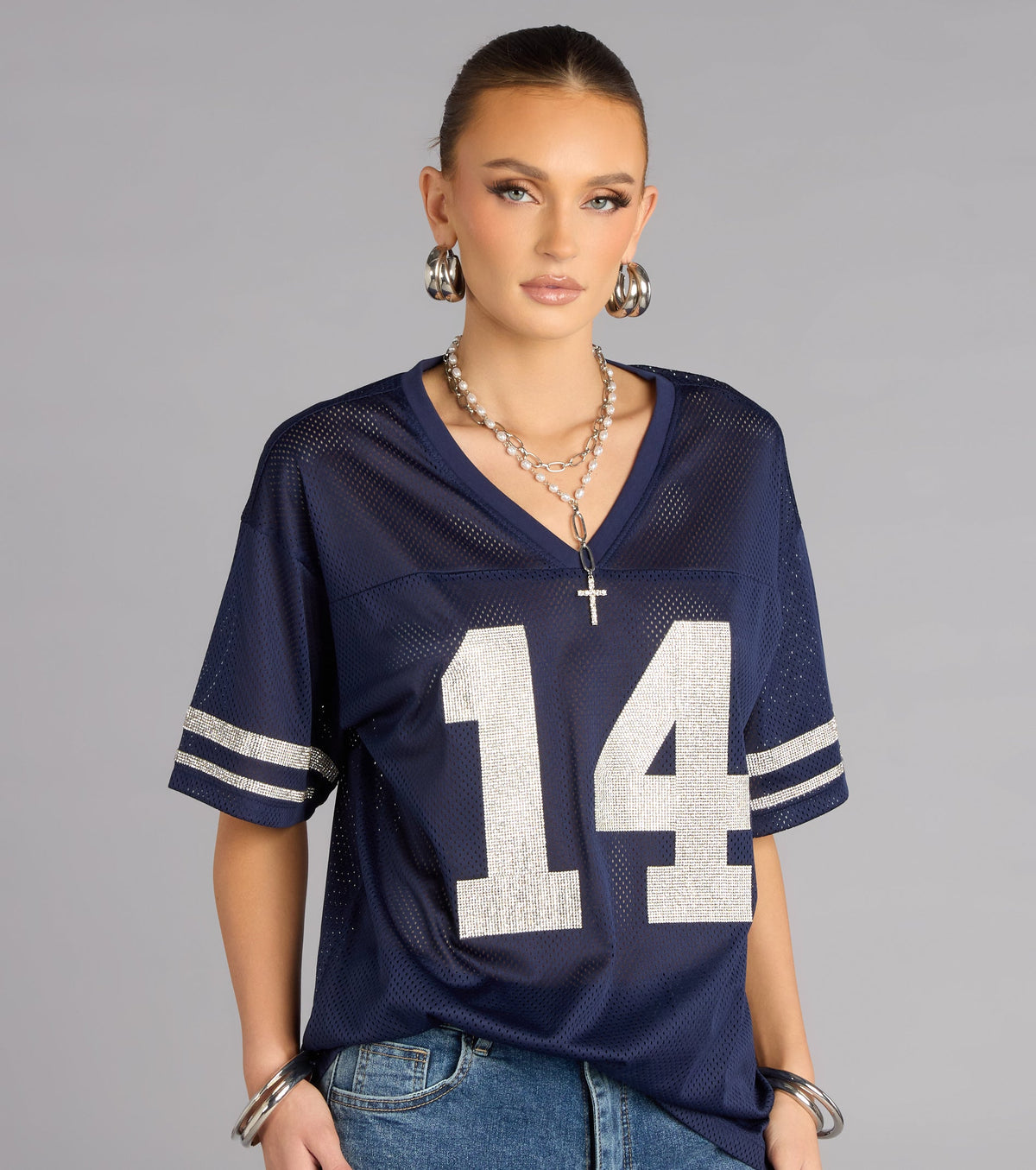 Game Ready Glam Rhinestone Jersey Top