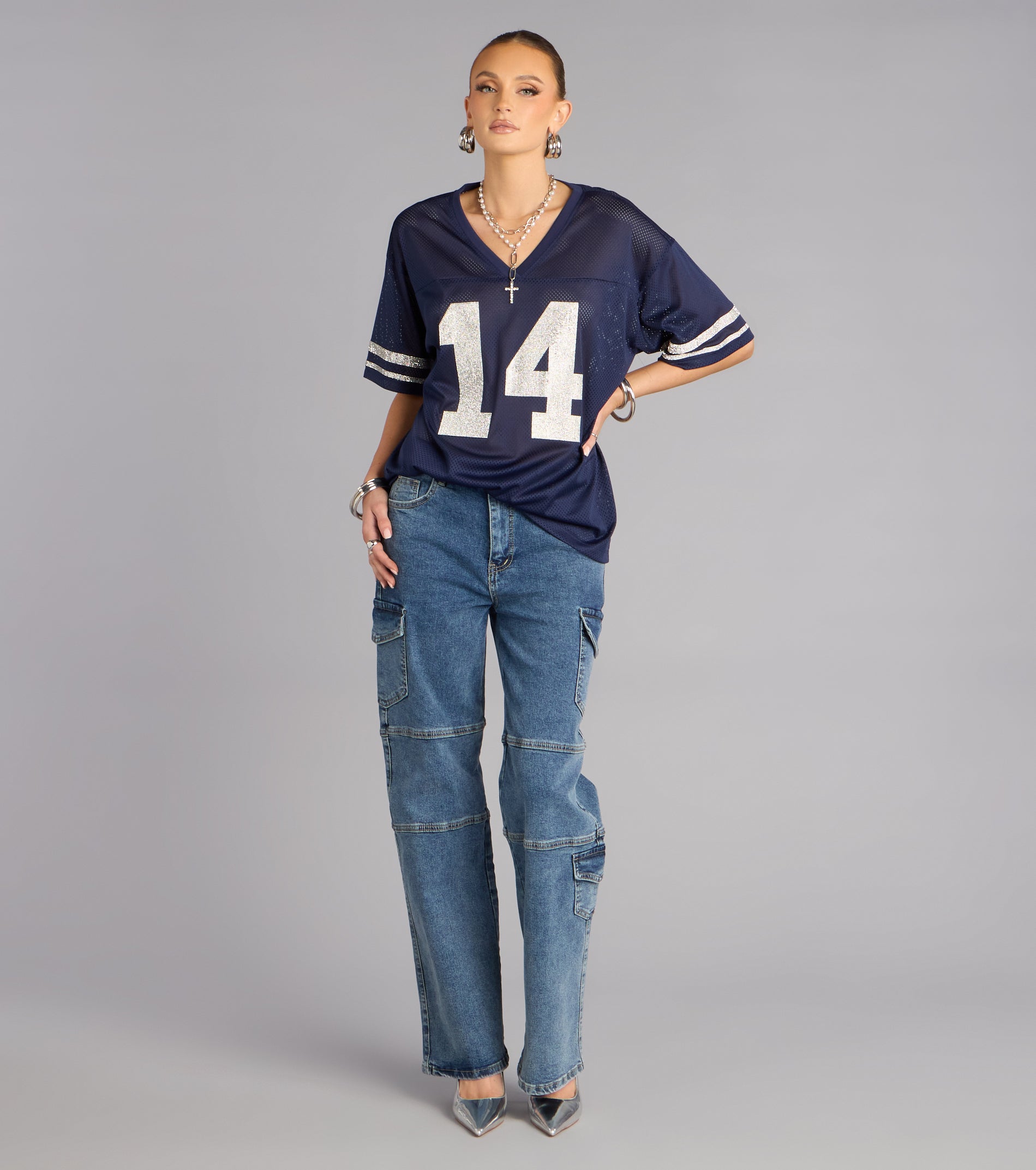 Game Ready Glam Rhinestone Jersey Top