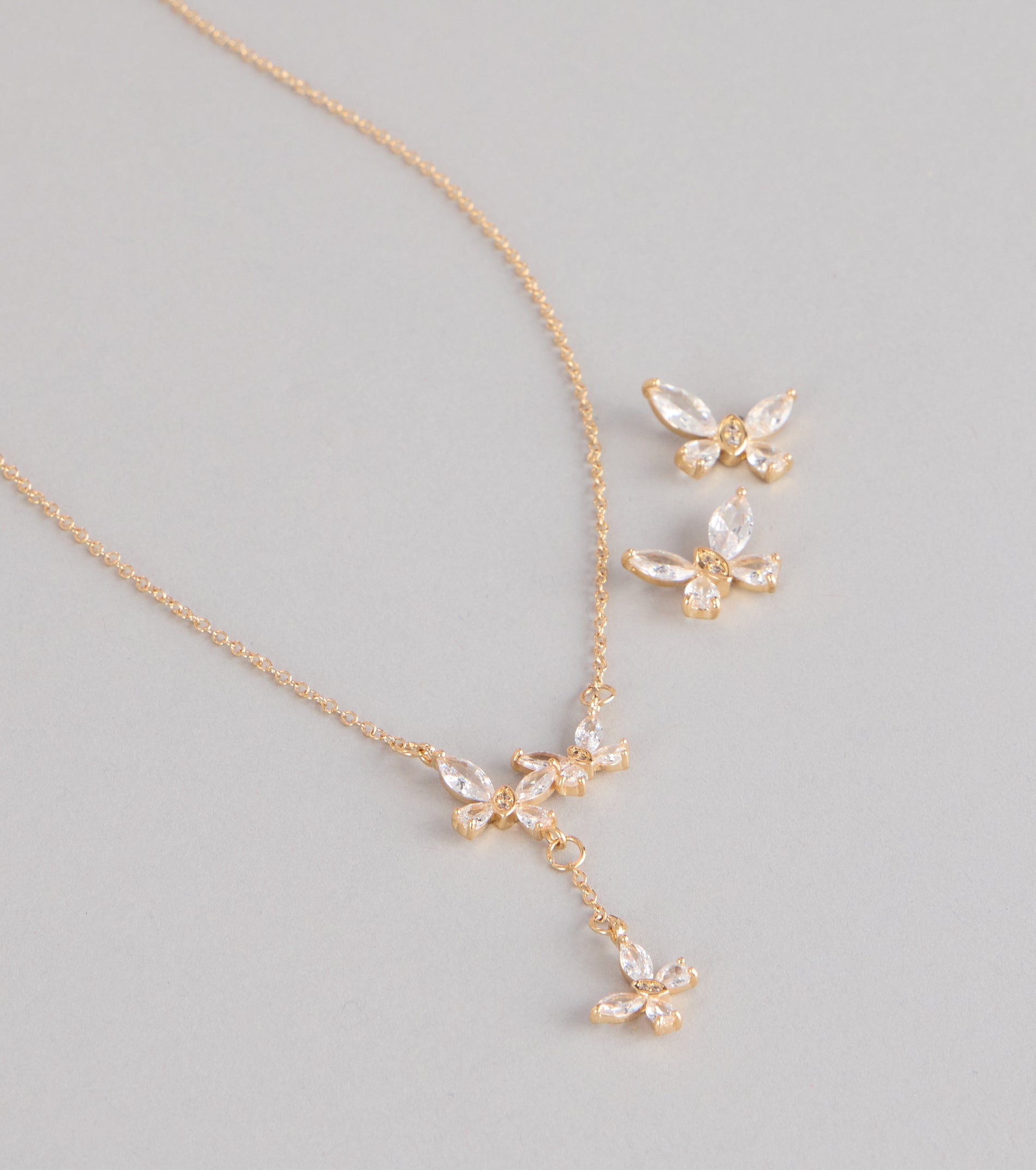 Sweet Shine Rhinestone Butterfly Necklace And Earrings Set