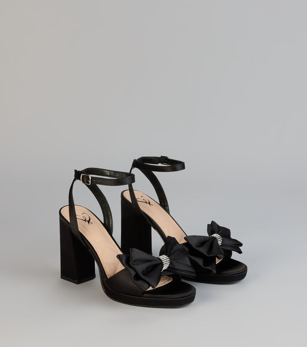 RSVP Luxe Rhinestone Bow Satin Heels