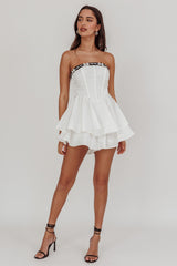 Paris Muse Ribbon Neckline Romper White