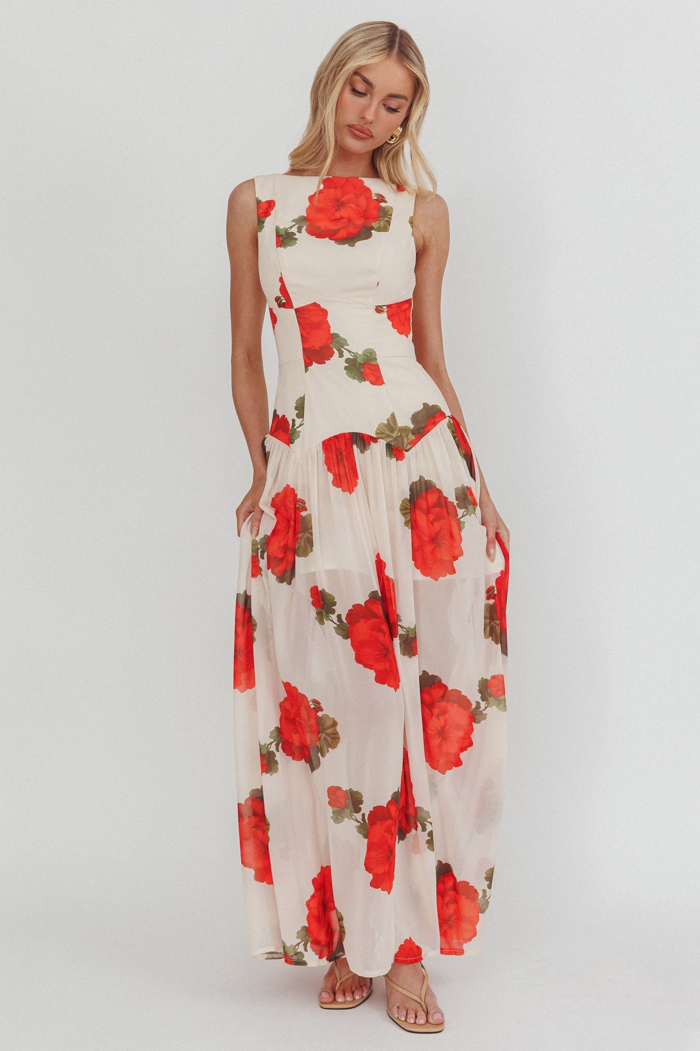 Opulent Low Back Maxi Dress Floral Rose