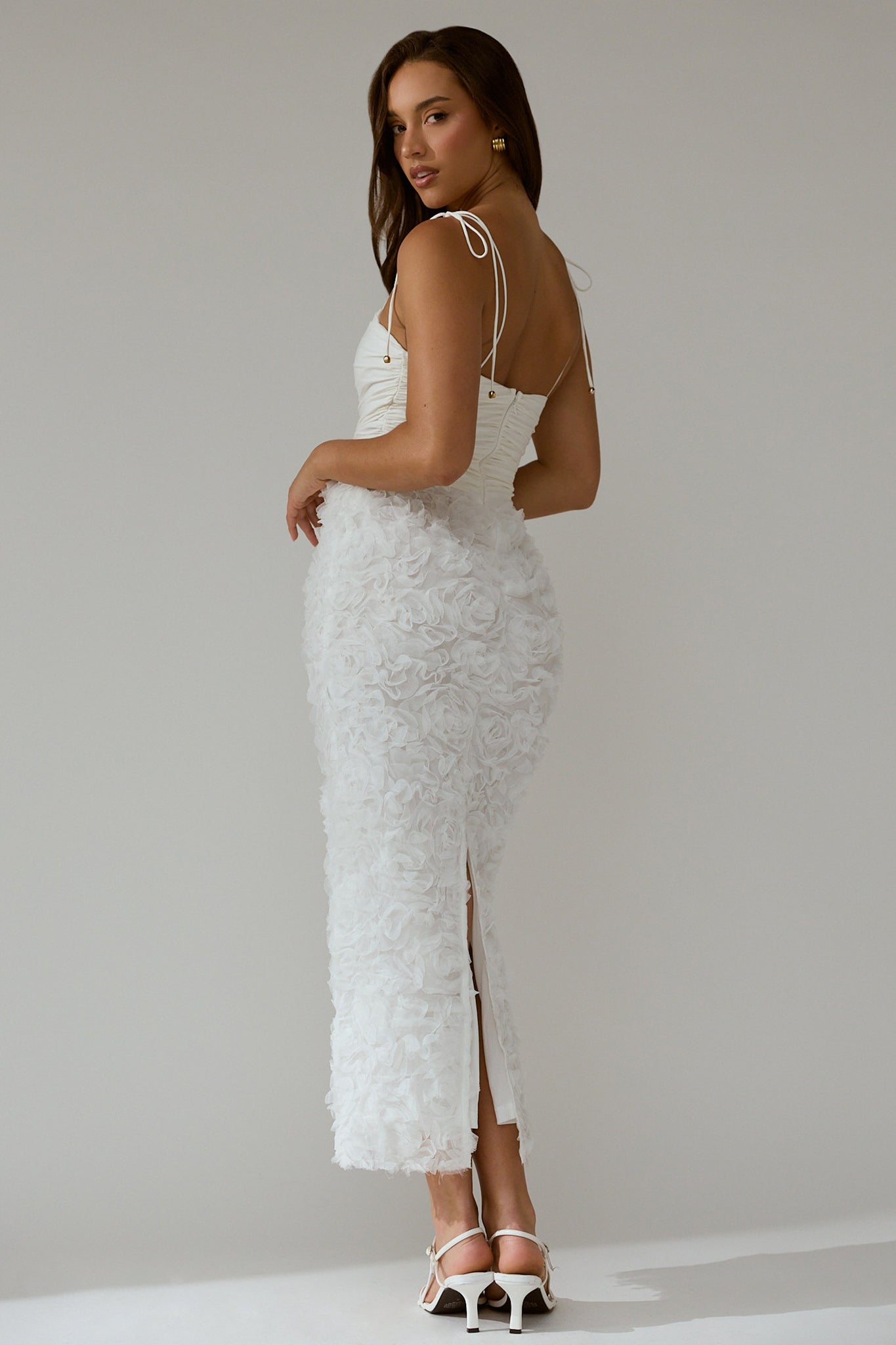 Love & Honor Textured Floral Maxi Dress White