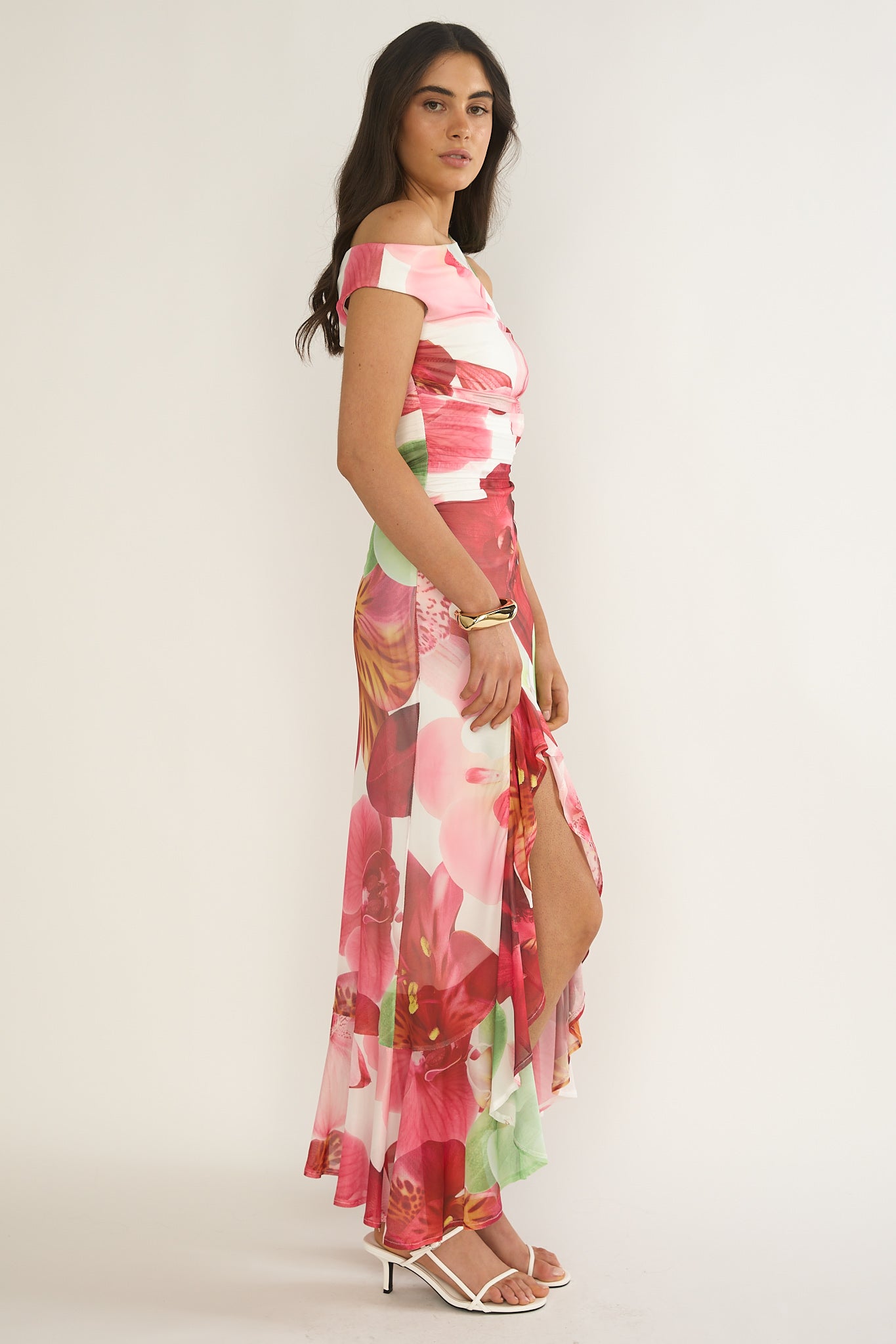 Moonlit Magic Asymmetric Neckline Maxi Dress Floral