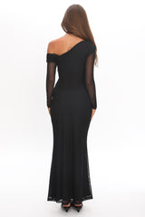 Girl's Night Long Sleeve Mesh Maxi Dress Black