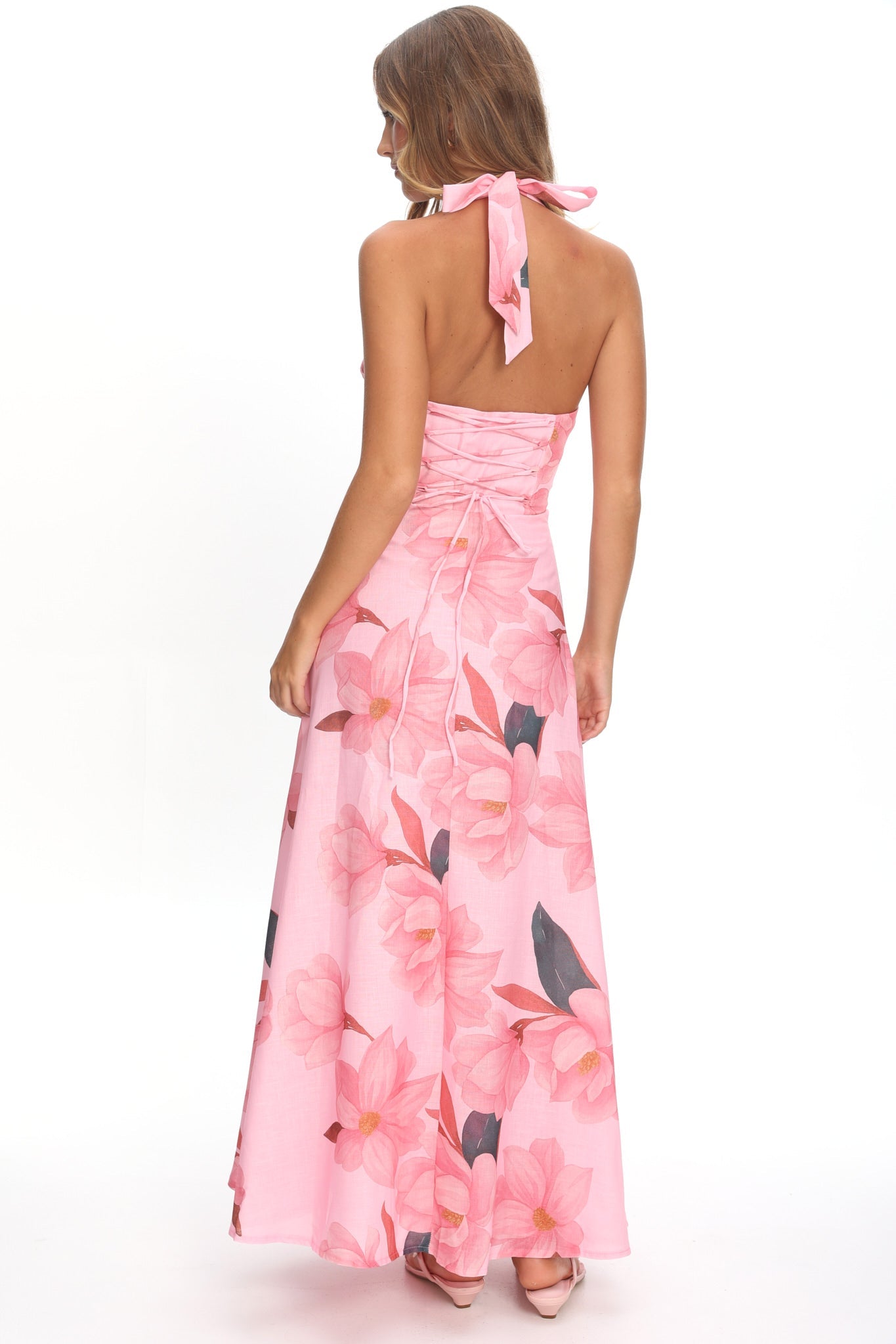 Riga Halterneck Maxi Dress Floral Pink