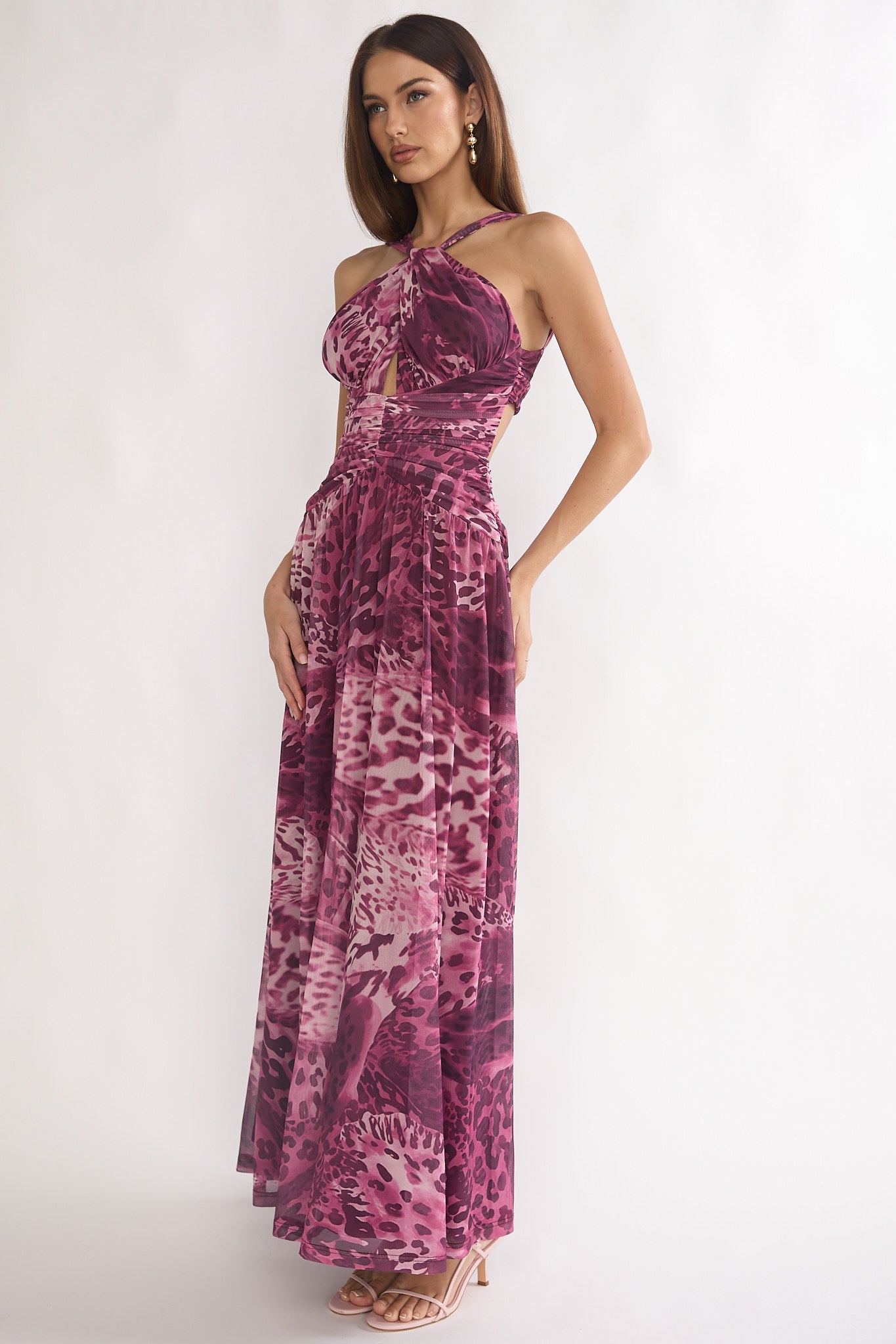 Pirelle Cut-Out Back Maxi Dress Leopard Purple