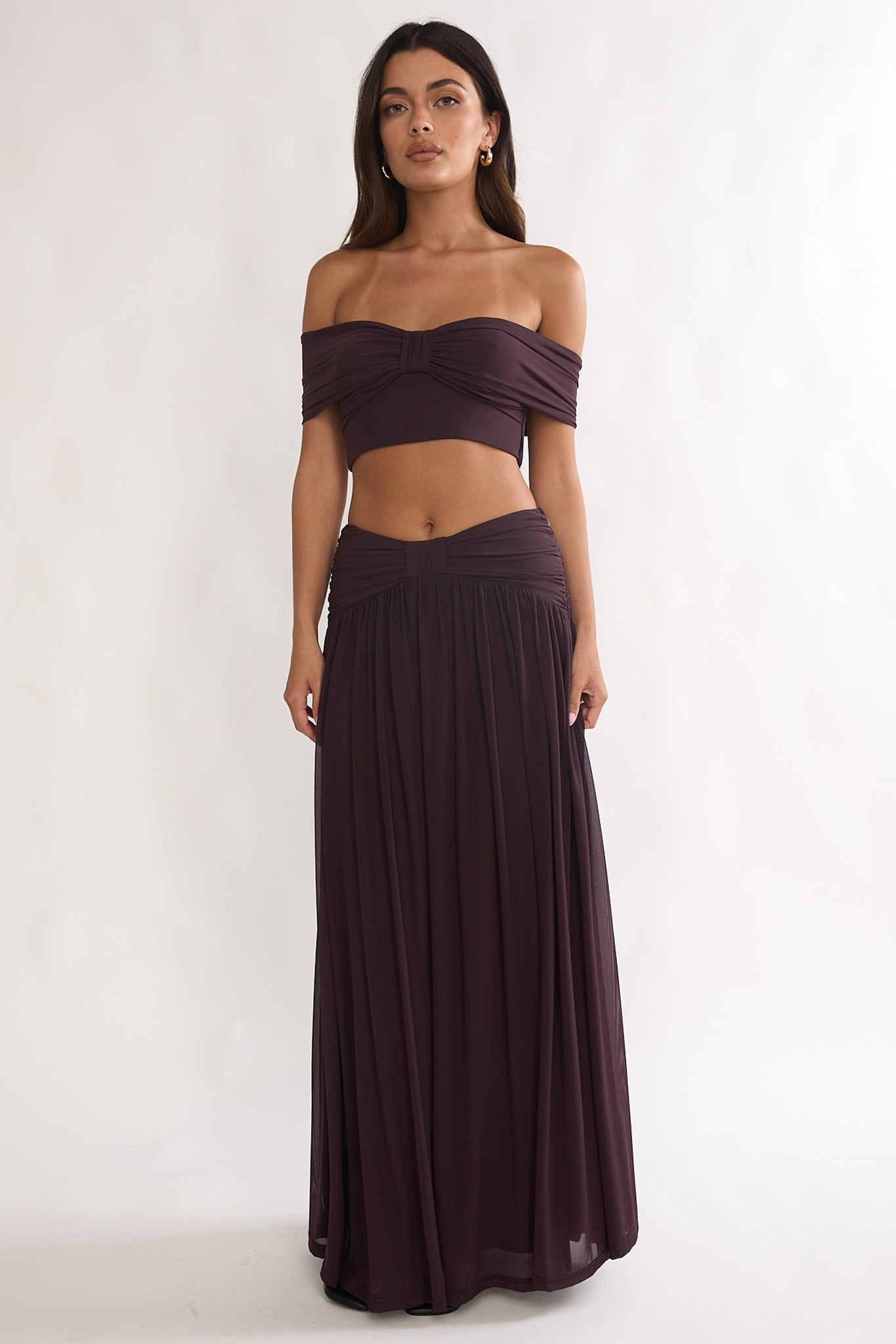 Farela Ruched Waist Maxi Skirt Coffee