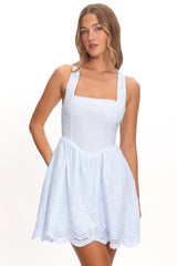 Aveline Eyelet Lace-Up Back Mini Dress Blue