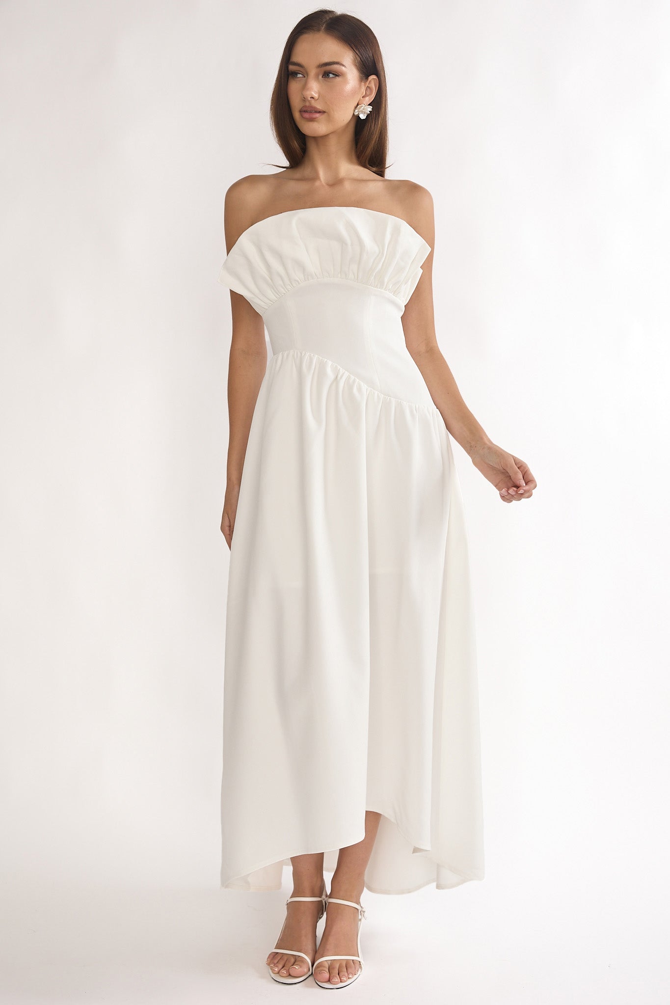 Ilianah Frill Bust Asymmetric Hem Maxi Dress Off White