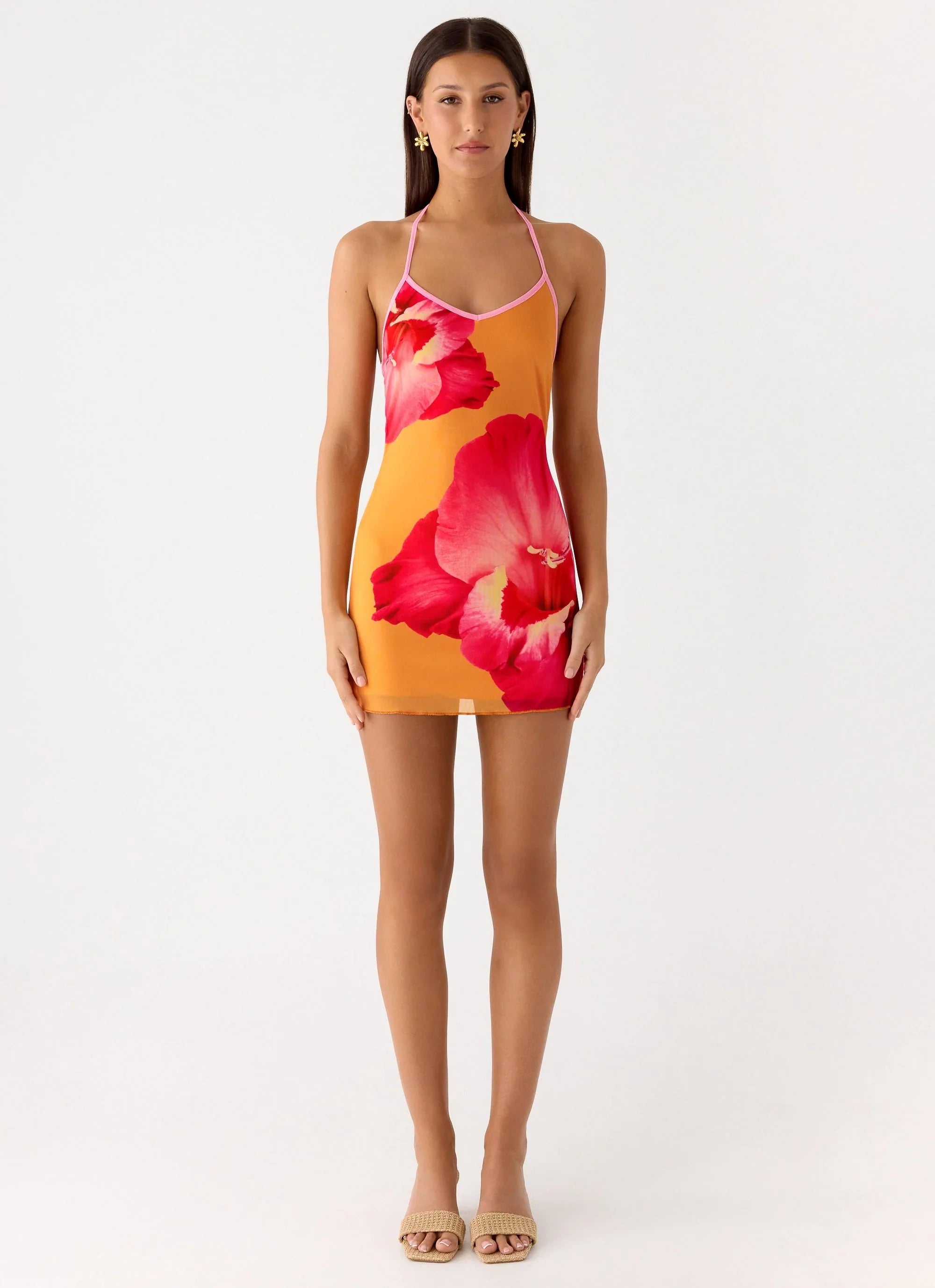 Yura Mini Dress - Orange Floral Spritz