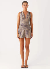 Tablo Drop Waist Mini Dress - Check Print