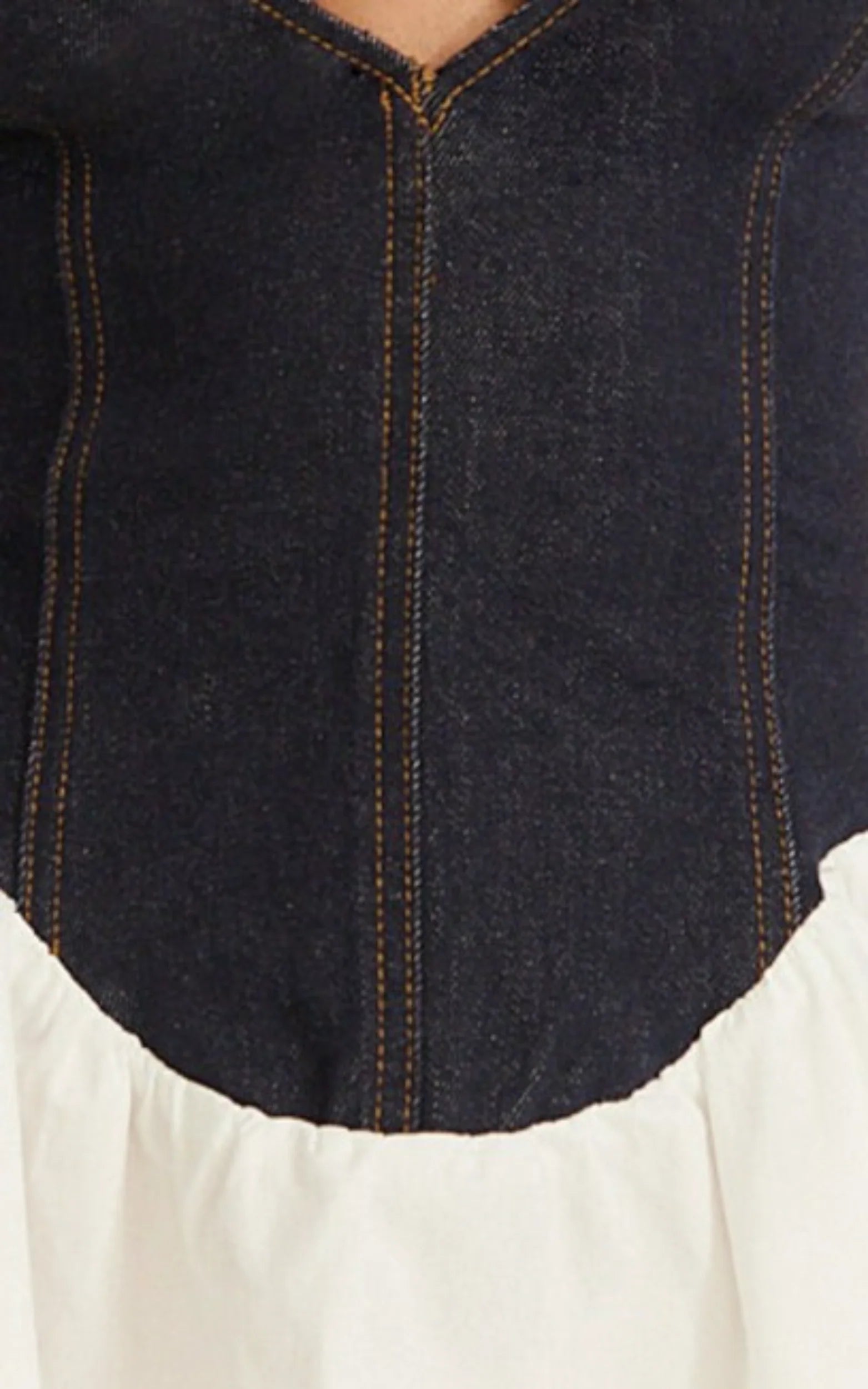 Schiffer Mini Dress - Low Cut Notch Neck Contrast Denim Mini Dress in Raw