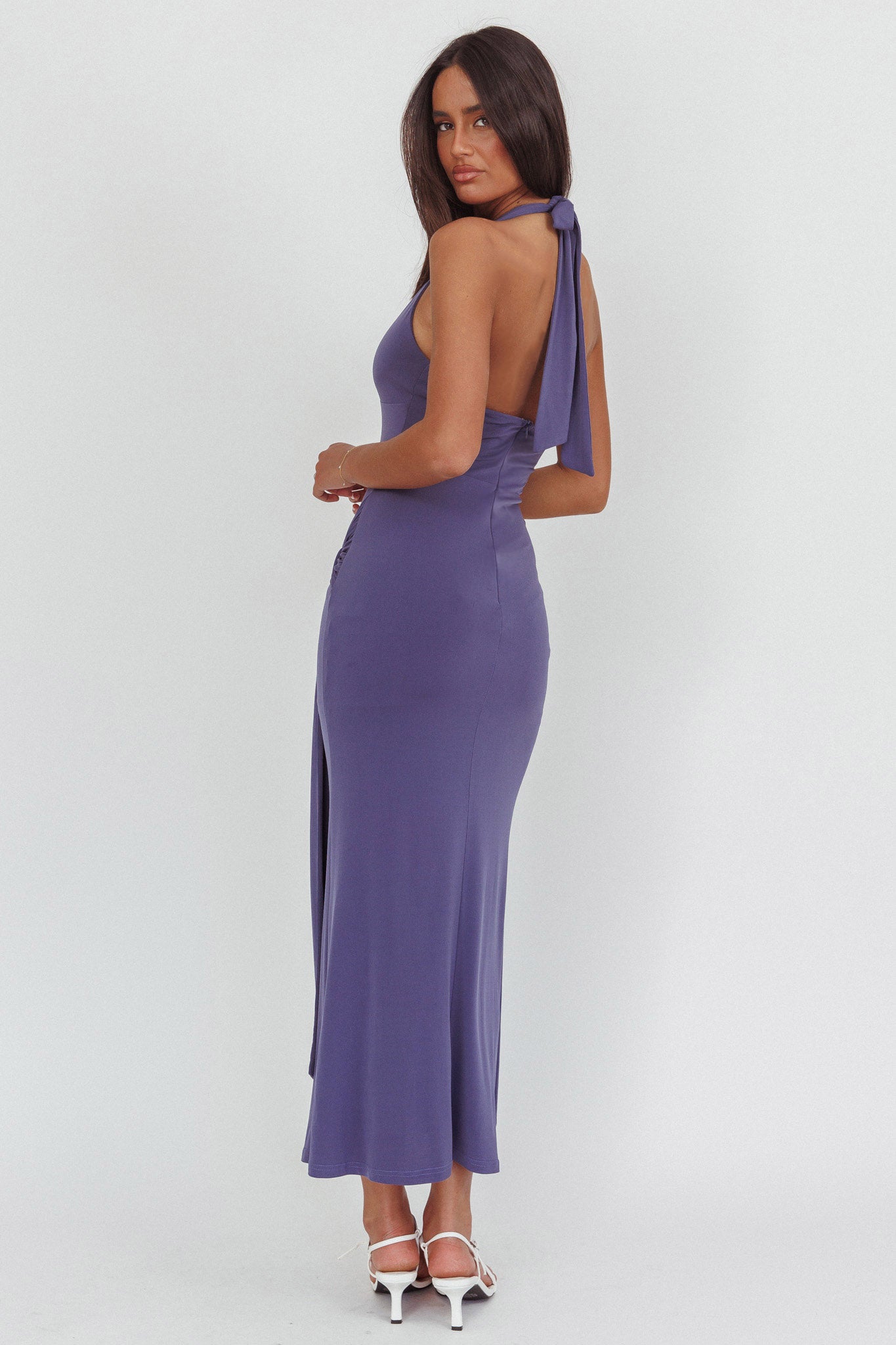 Matchmakers Sash Waist Halter Maxi Dress Taupe