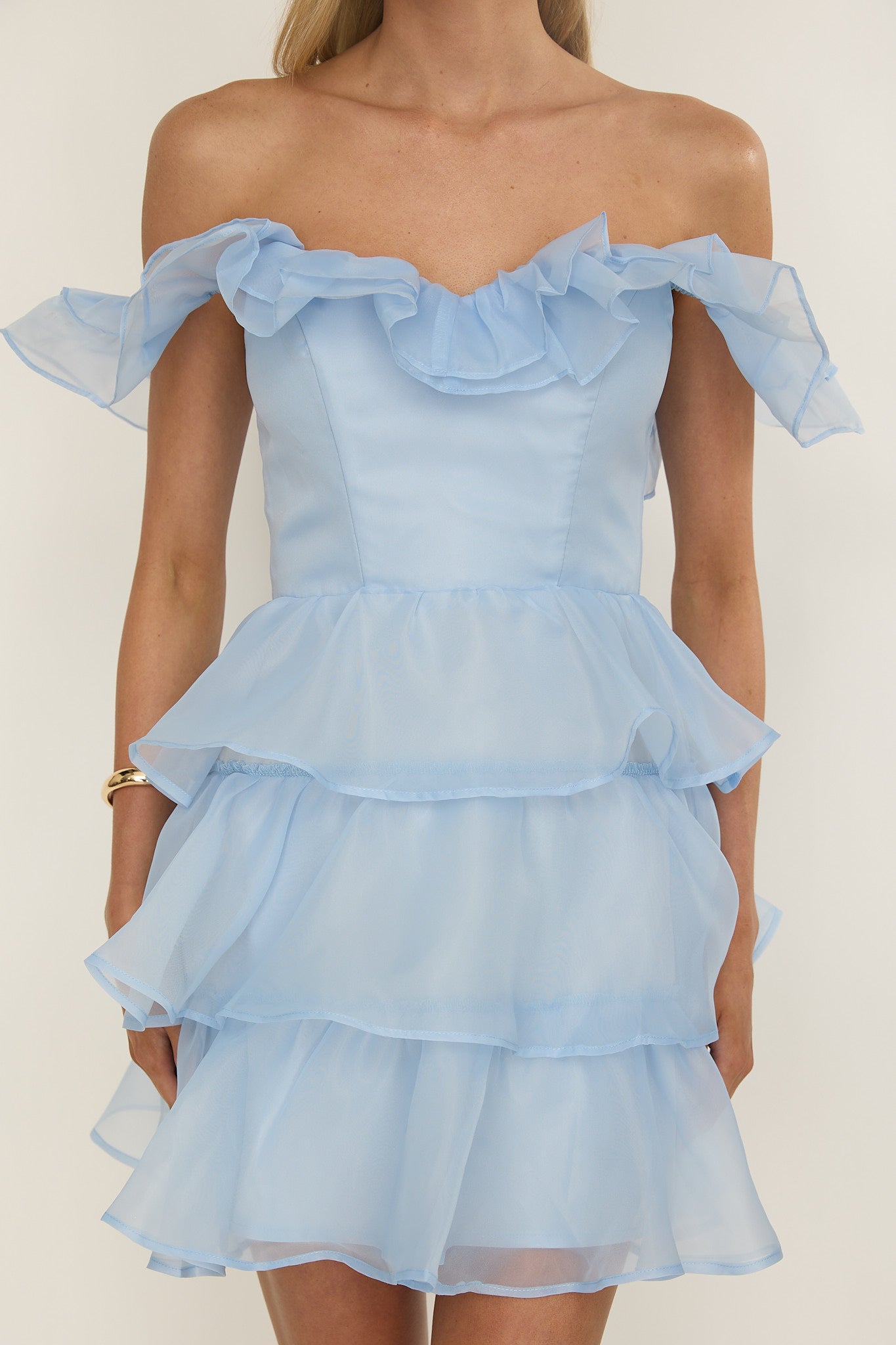 Rosira Off-Shoulder Ruffle Mini Dress Sky Blue