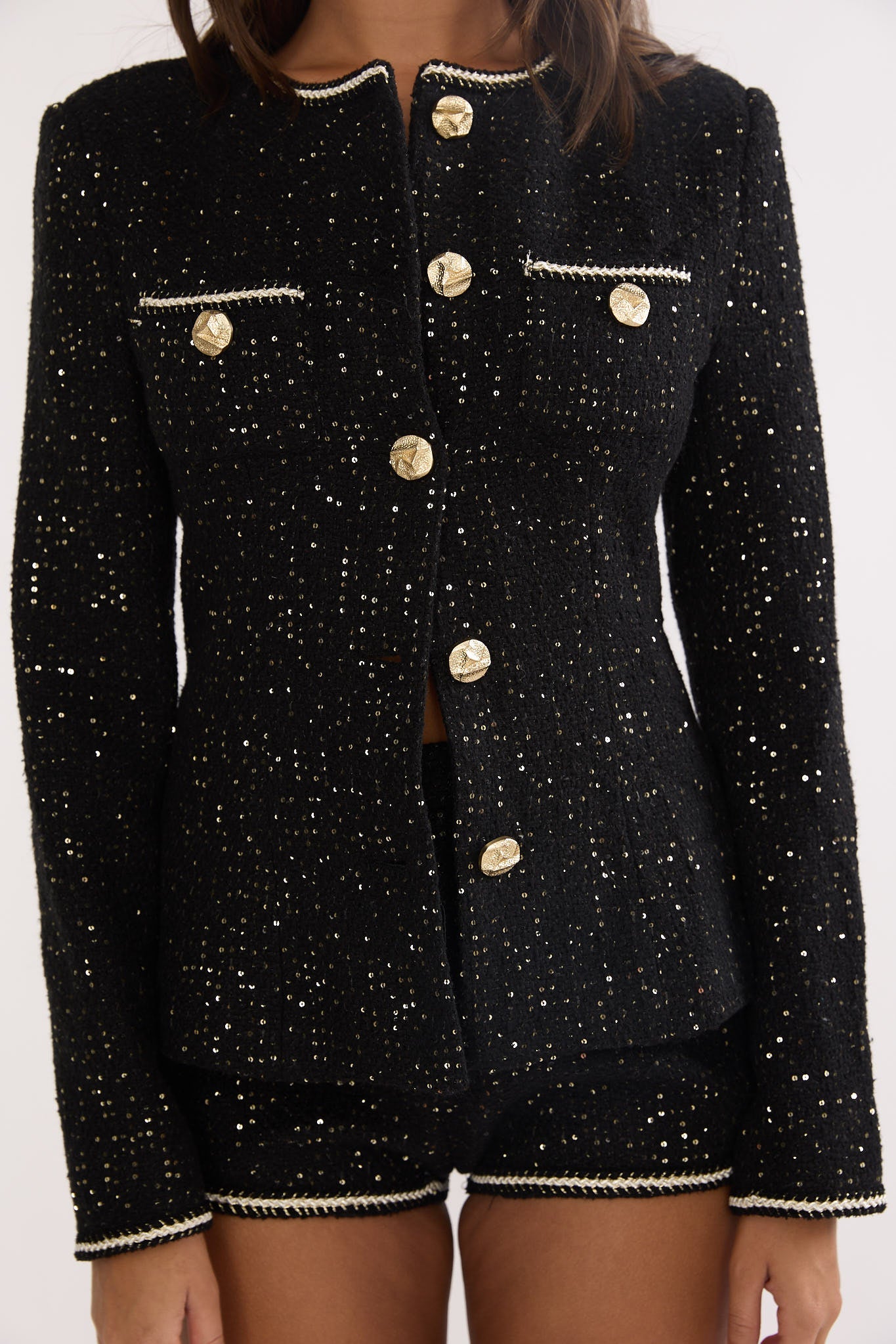 Kyomi Gold Button Tweed Jacket Black Gold