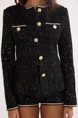 Kyomi Gold Button Tweed Jacket Black Gold