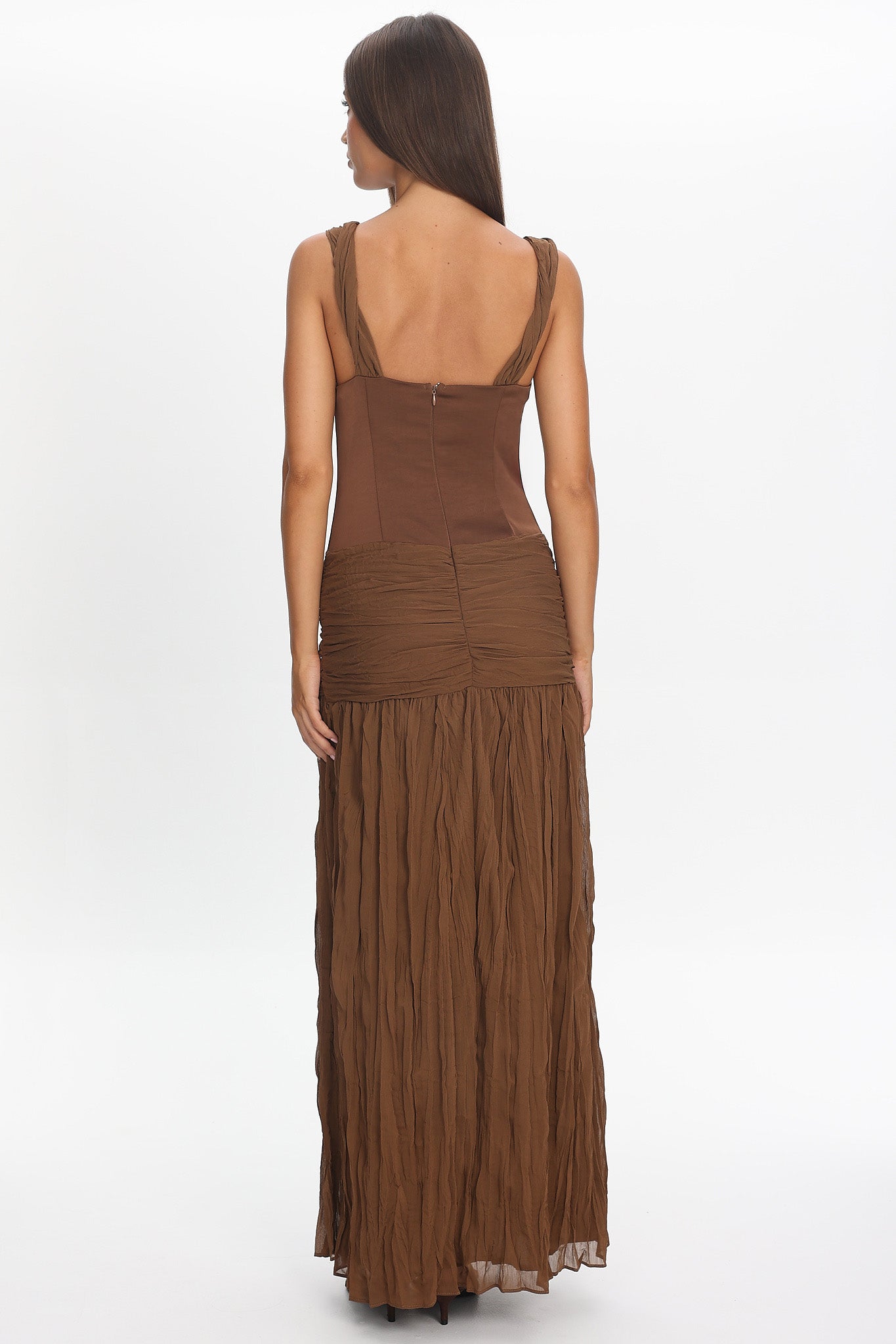Keia Crepe Chiffon One-Shoulder Maxi Dress Chocolate