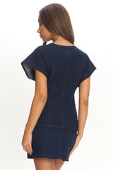 Over It Short Sleeve Button Top Denim