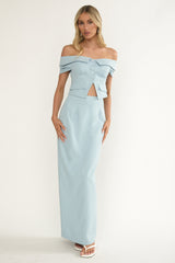 Maelie Foldover Off-Shoulder Top Blue