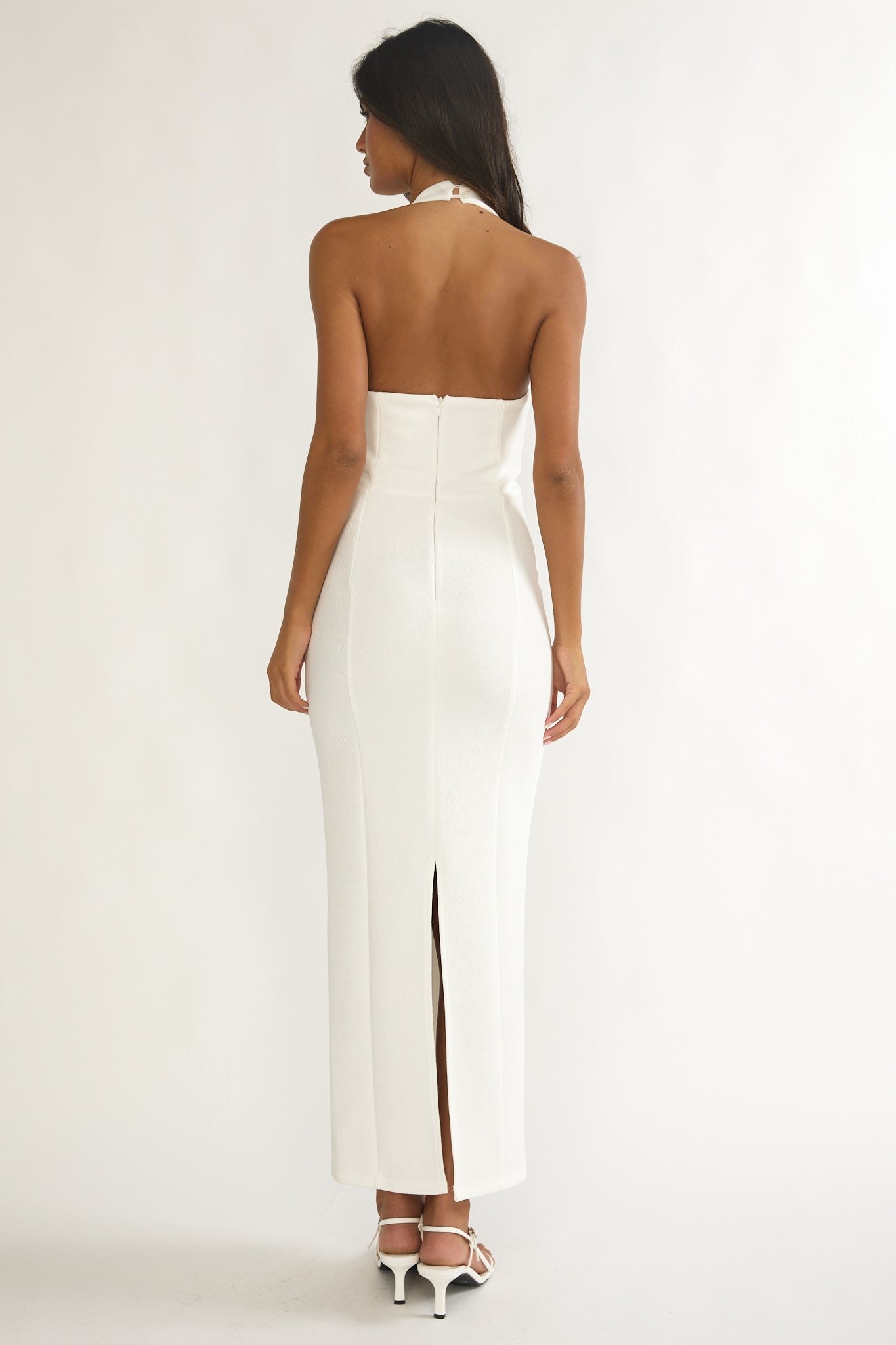 Shailyn Scoop Neck Halter Maxi Dress White