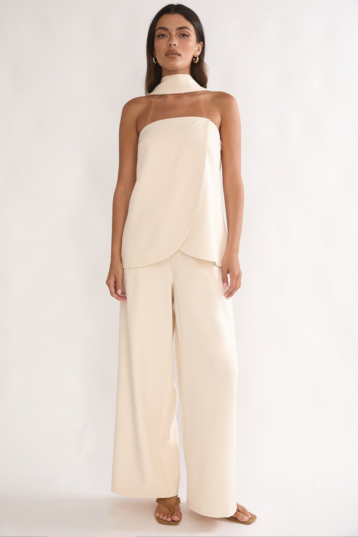 Florene Strapless Split Scarf Pants Vanilla
