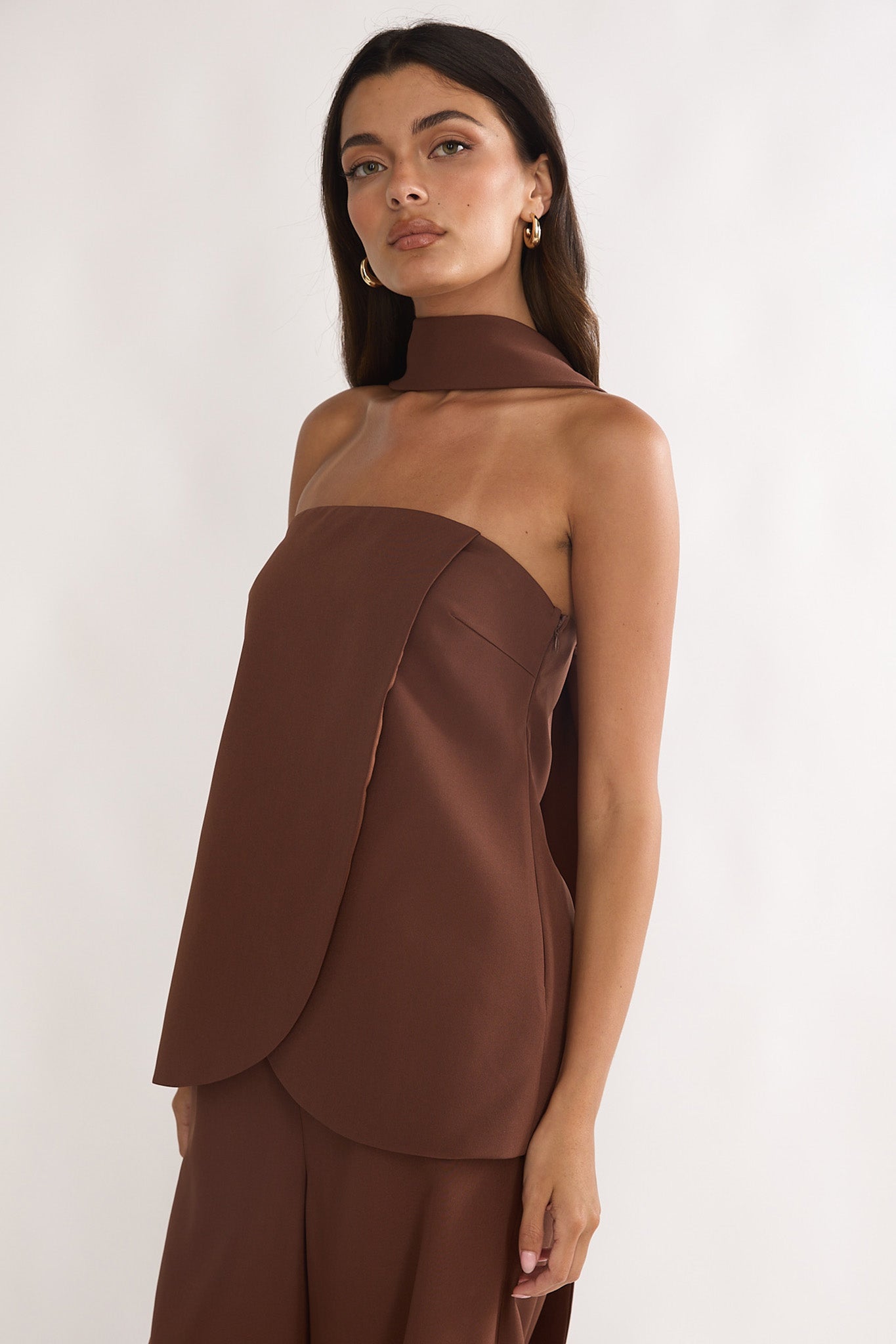 Florene Strapless Split Scarf Top Chocolate