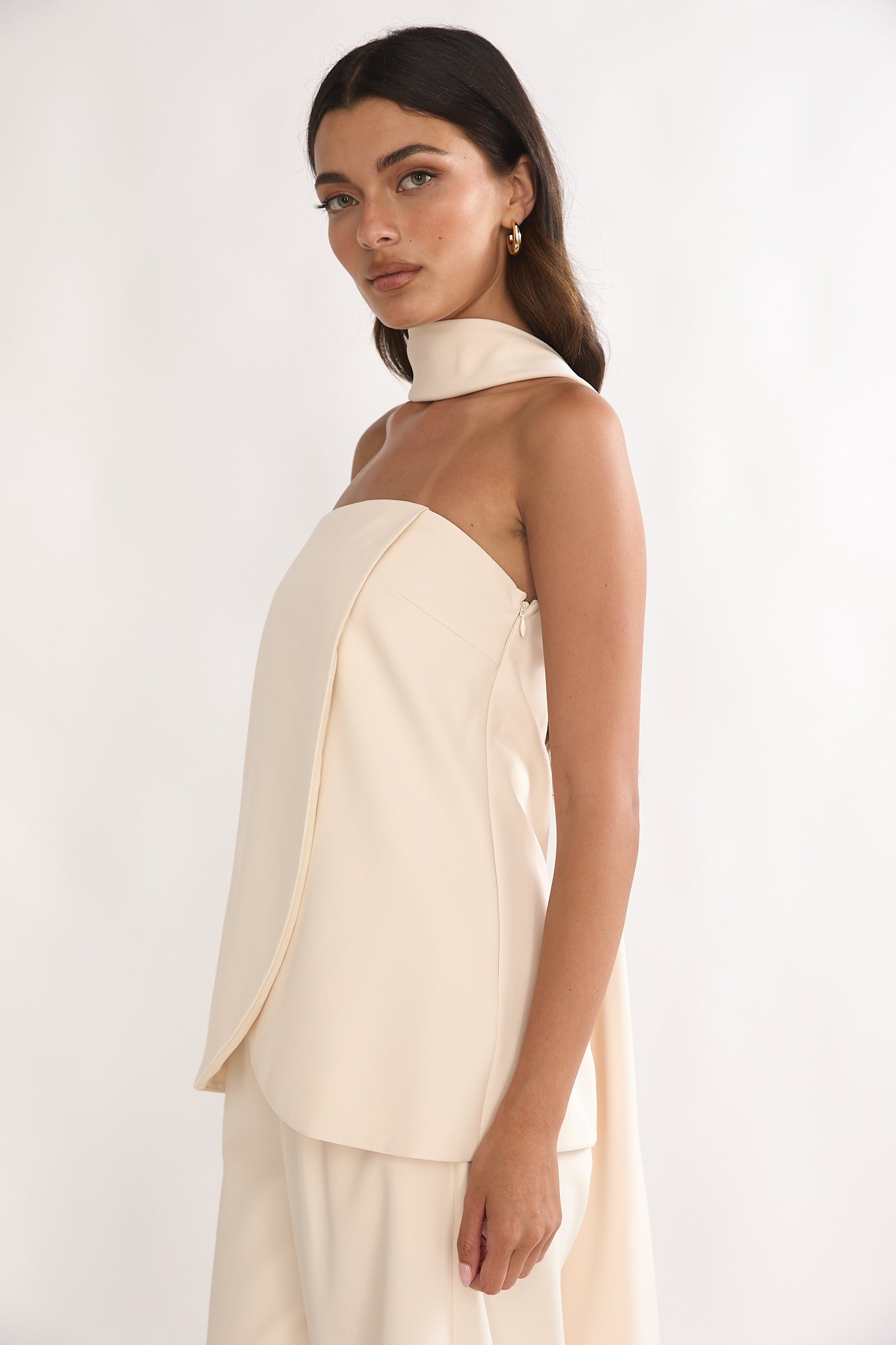 Florene Strapless Split Scarf Top Vanilla