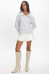 Gavrielle Collared Knit Cardigan Stripe Baby Blue