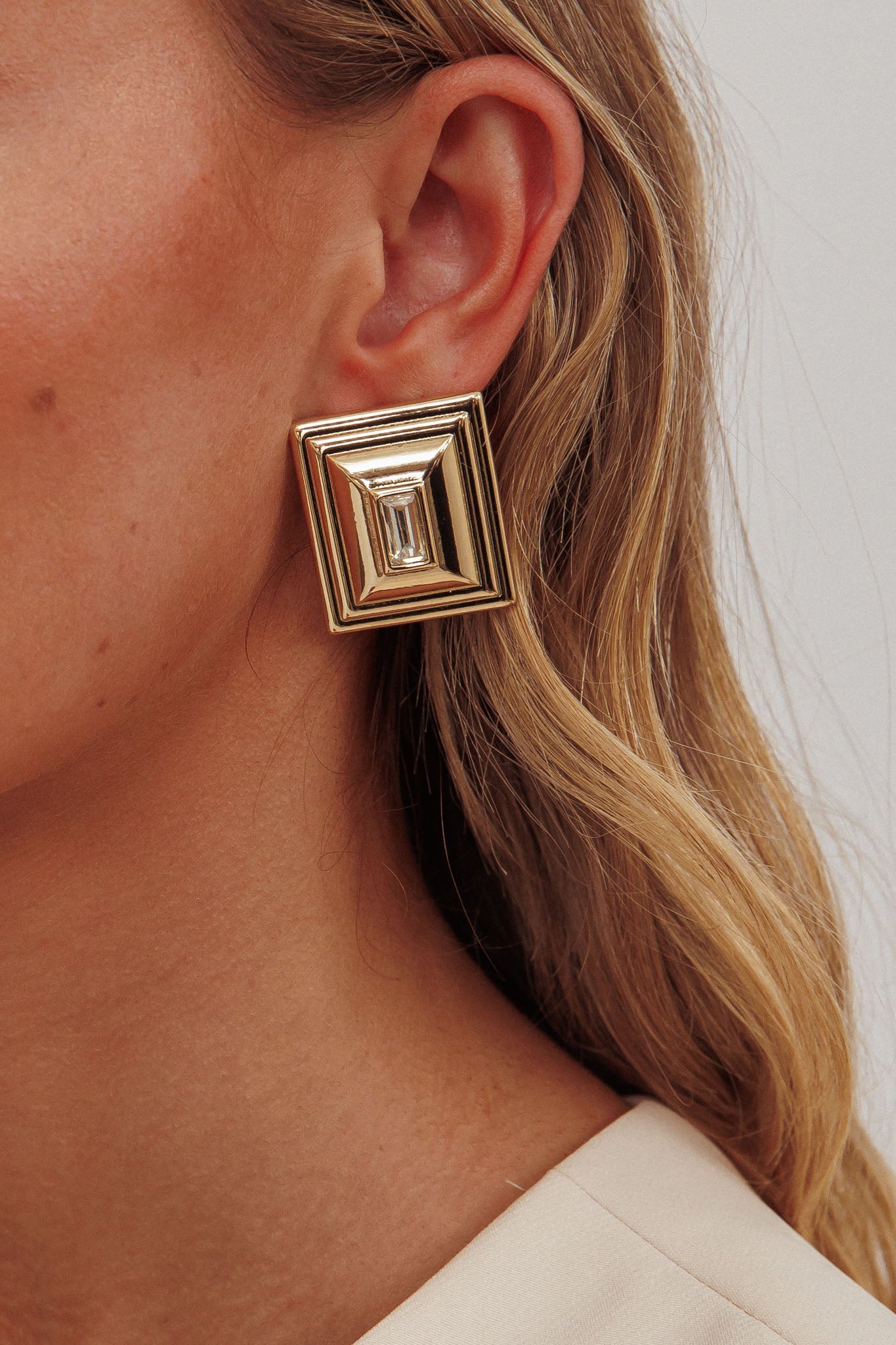 Martha Rectangle Rhinestone Earrings Gold/Diamante