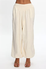 Norina Shirred Waist Pants Cream