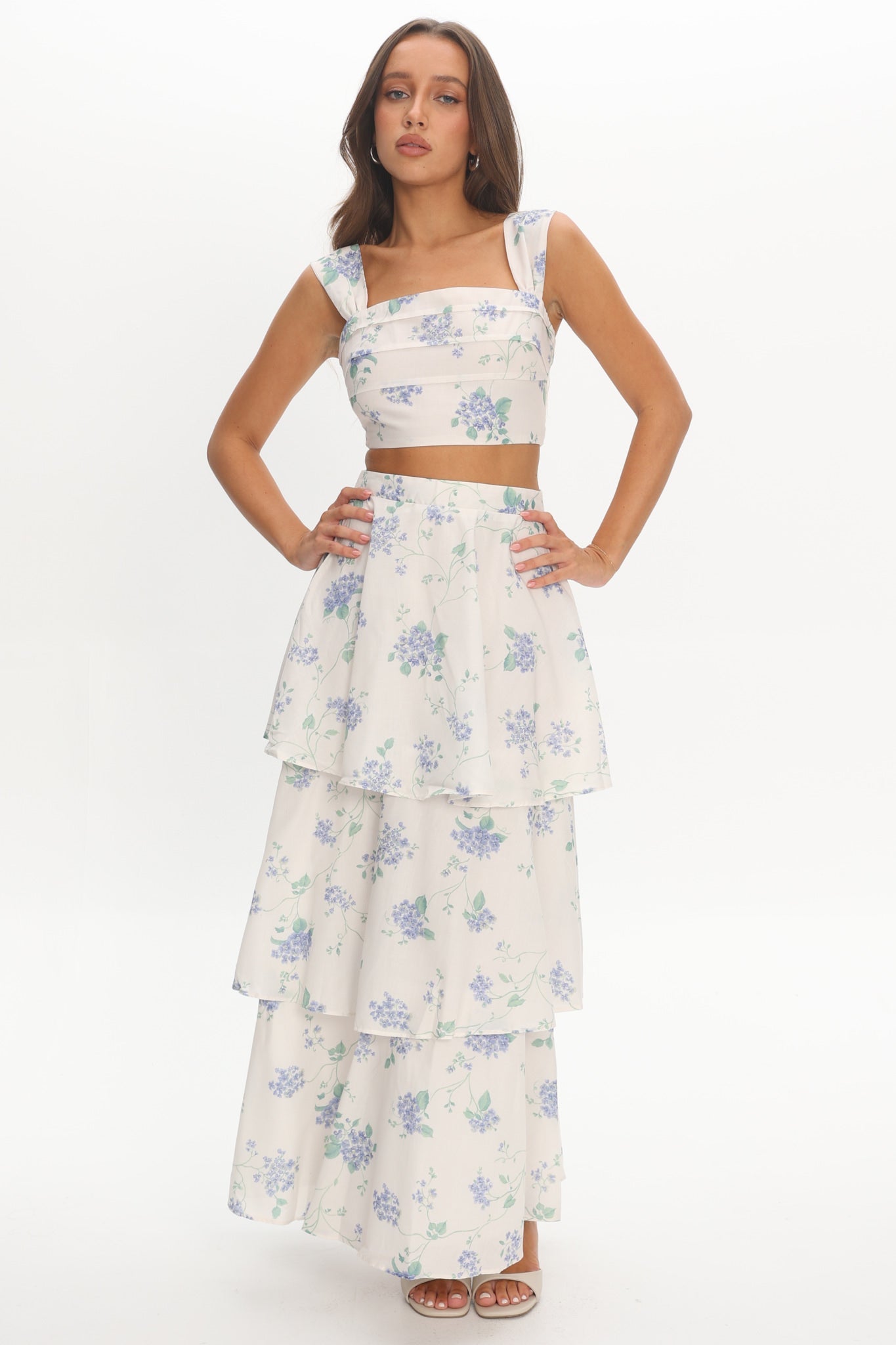 Dixon Tiered Maxi Skirt Floral Beige