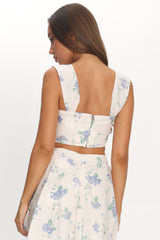 Dixon Pintuck Pleat Crop Top Floral Beige