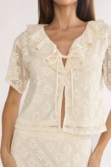 Sera Lane Crochet Tie Top Cream